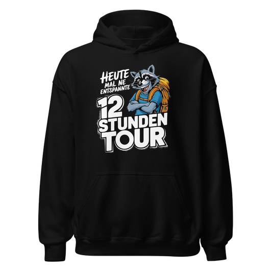 12 Stunden Tour Hoodie mit Wander-Spruch, Frontansicht