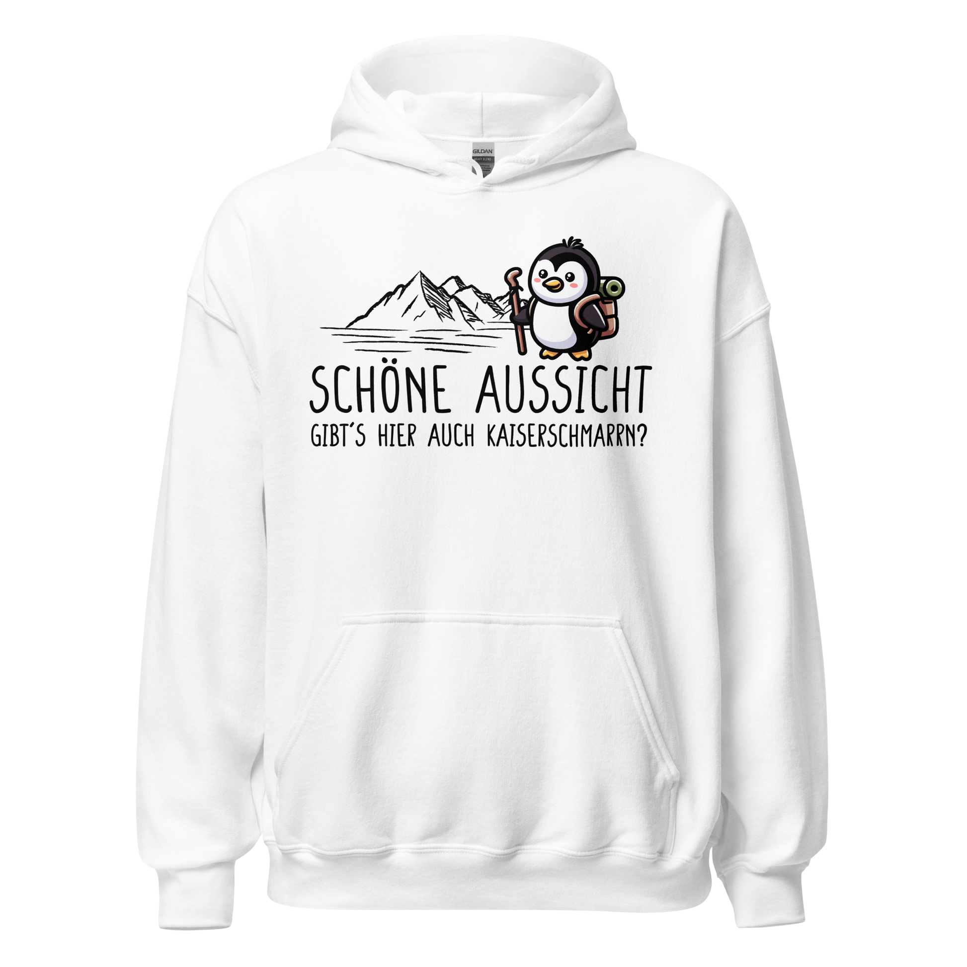 Schöne Aussicht Hoodie mit Wanderspruch, Motivdetail