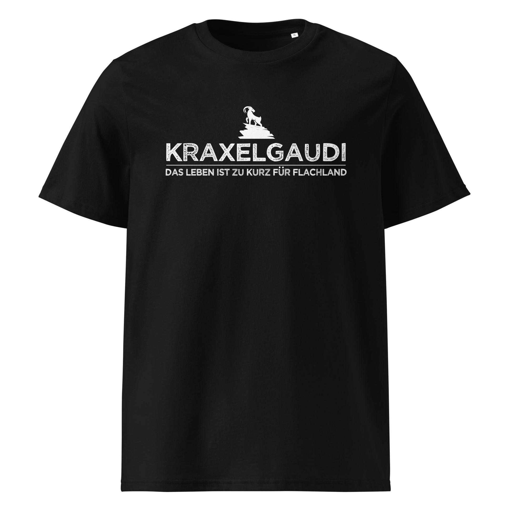 Kraxelgaudi T-Shirt Unisex mit Berg-Logo, Frontansicht