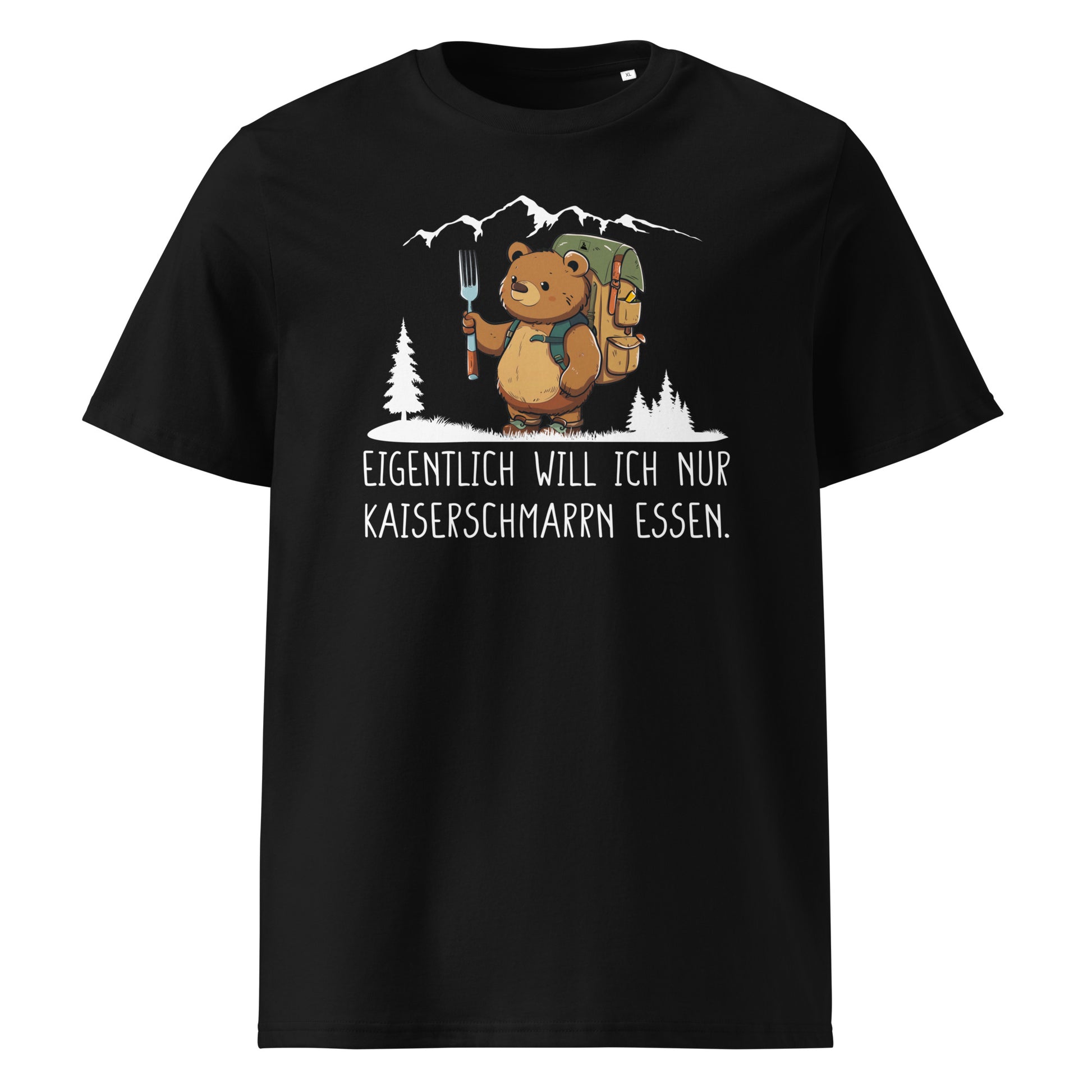 Kaiserschmarrn Bär T-Shirt Unisex mit Kaiserschmarrn-Spruch, Frontansicht