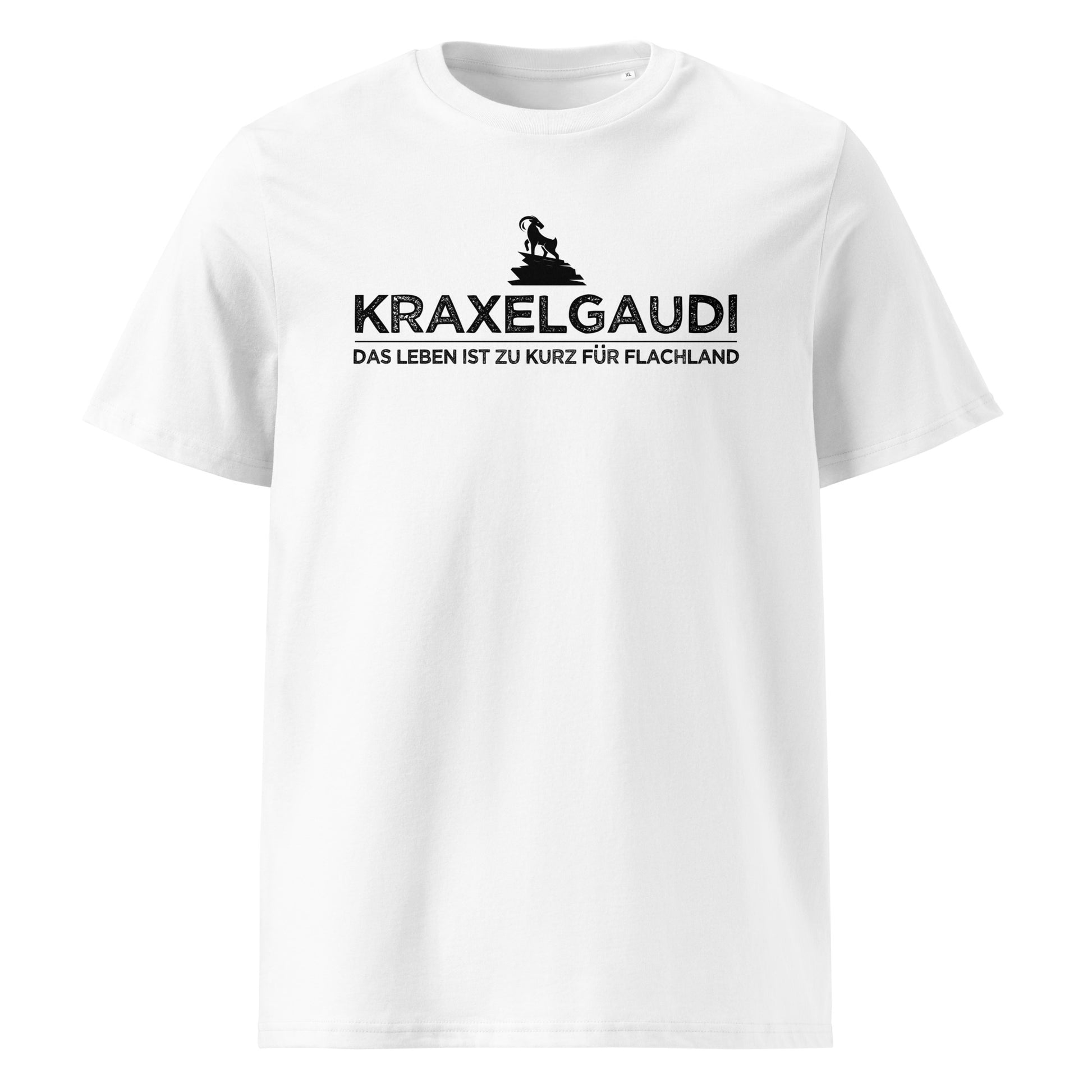 Kraxelgaudi T-Shirt Unisex mit Berg-Logo, Motivdetail