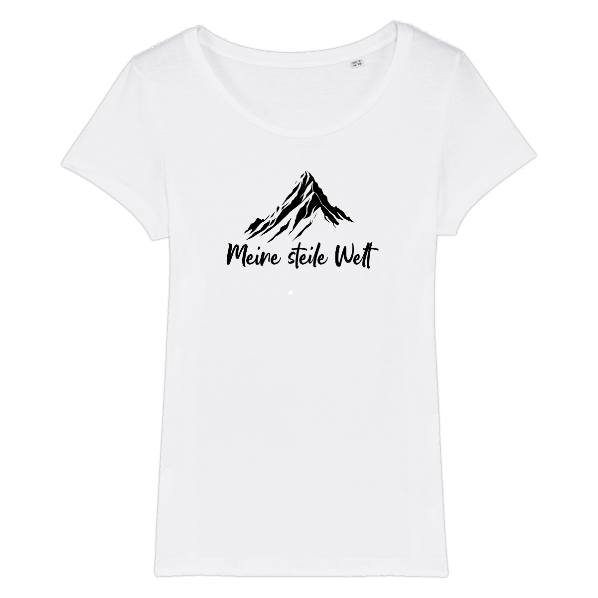 Meine Steile Welt Frauen Shirt mit Berg-Spruch, Motivdetail
