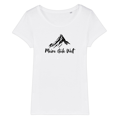 Meine Steile Welt Frauen Shirt mit Berg-Spruch, Motivdetail
