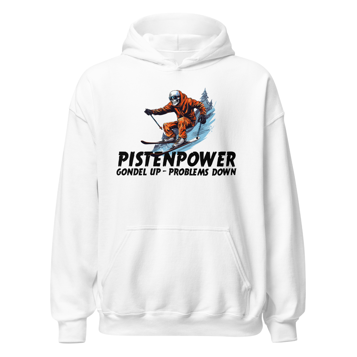 Pistenpower Hoodie mit Apres-Ski-Motiv, Motivdetail