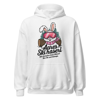 Skihaserl Hoodie mit Apres-Ski Spruch, Motivdetail