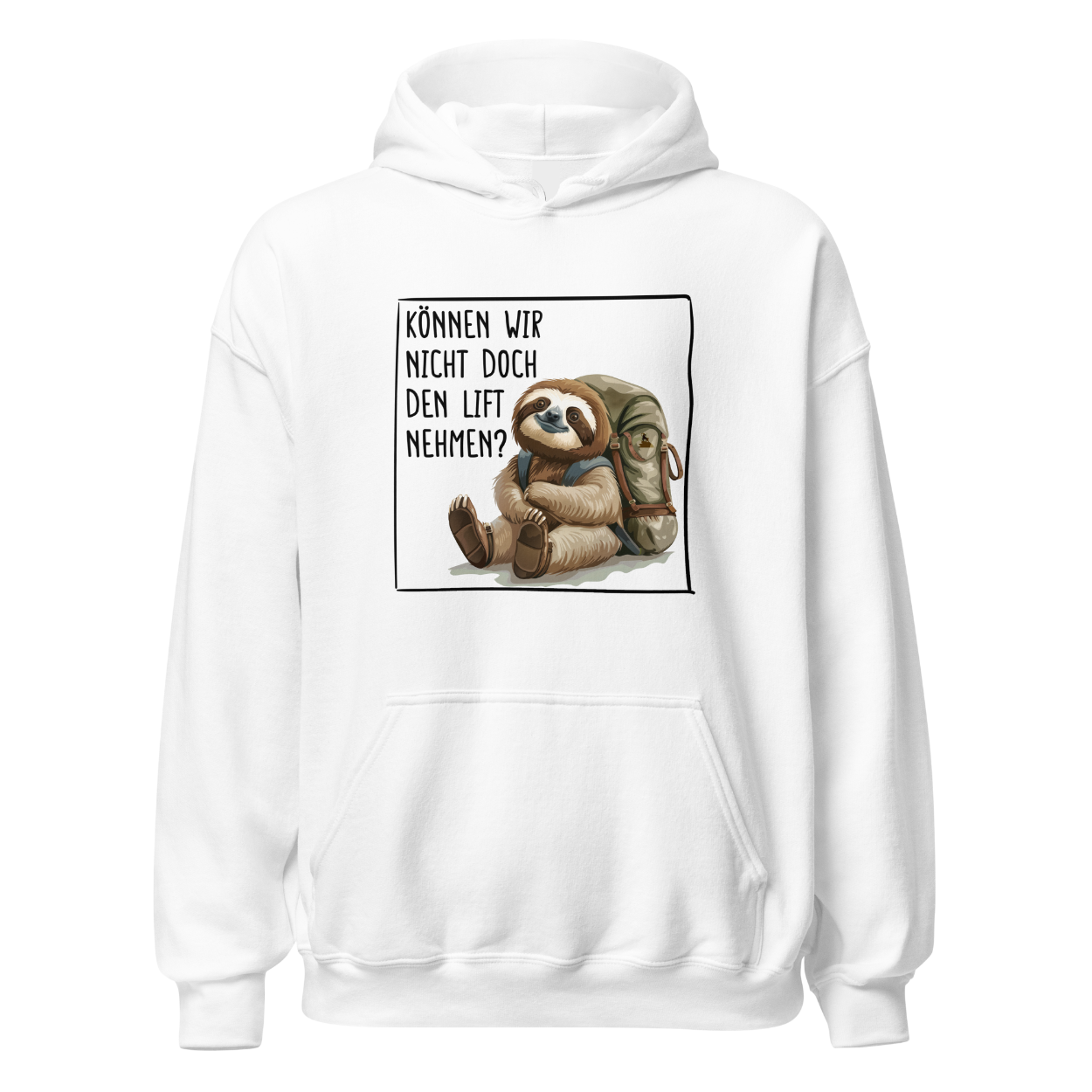 Lift Hoodie Unisex mit Faultier-Motiv, Motivdetail