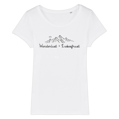 Wanderlust Frauen Shirt mit Wander-Spruch, Motivdetail