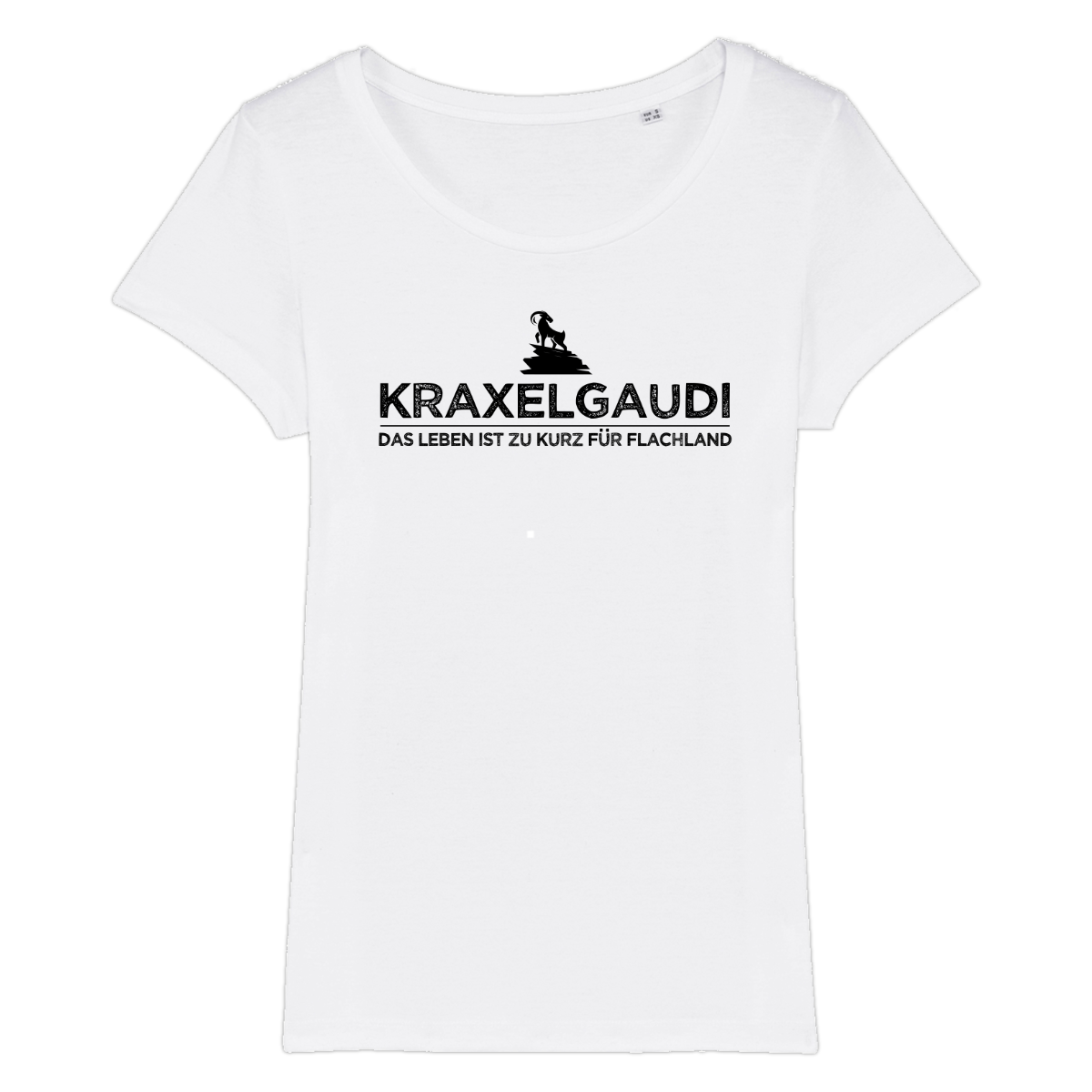 Kraxelgaudi Frauen Shirt mit Berg-Logo, Motivdetail