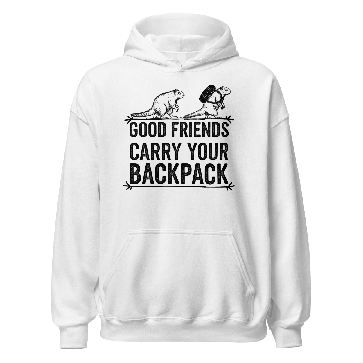 Gute Freunde Hoodie mit Berg-Spruch, Motivdetail