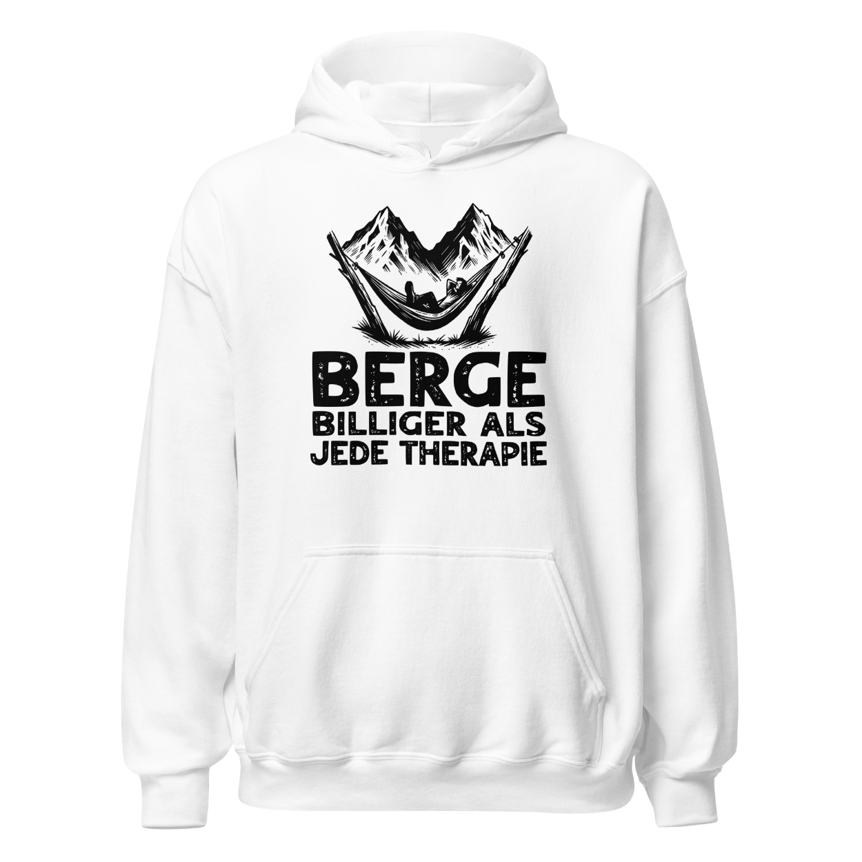 Bergtherapie Hoodie mit Berg-Spruch, Motivdetail