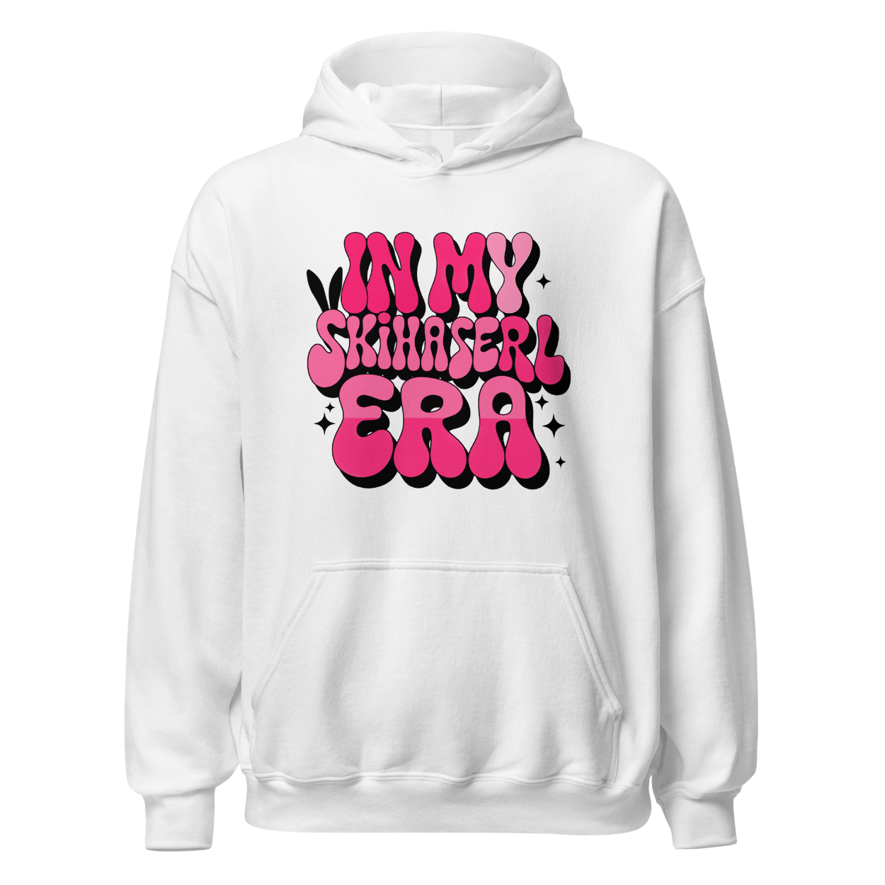 Skihaserl Era Hoodie mit Après-Ski-Spruch, Motivdetail