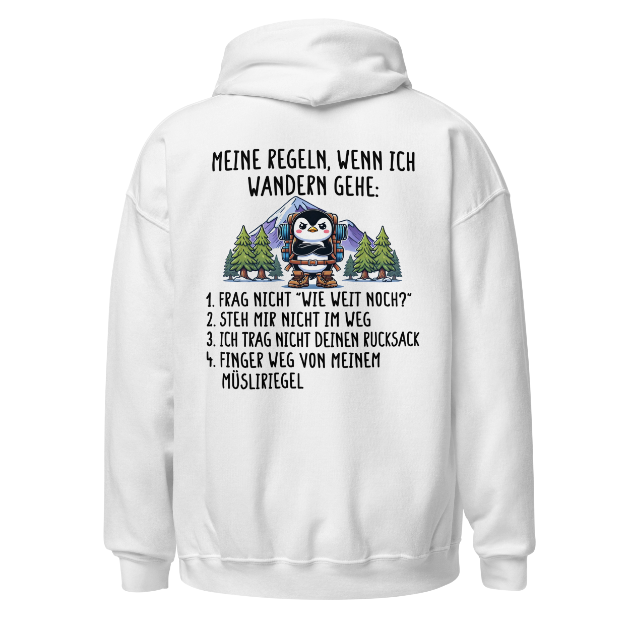 Meine Regeln Hoodie mit Wanderspruch, Motivdetail