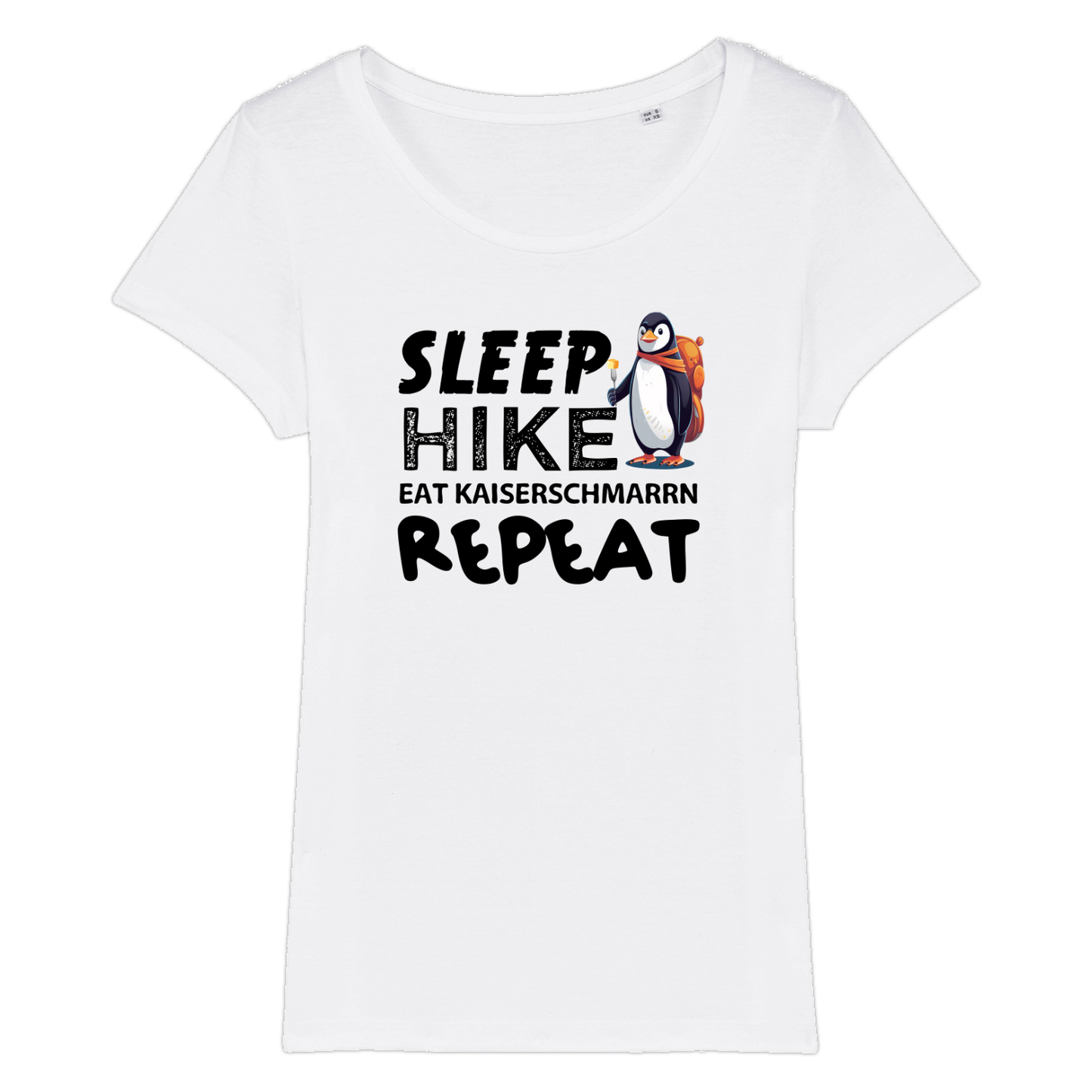 Routine Frauen Shirt mit Berg-Spruch, Motivdetail