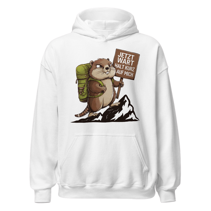 Warte kurz Hoodie Unisex mit Murmeltier-Motiv, Motivdetail