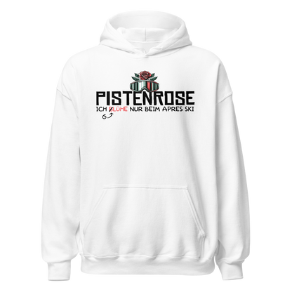 Pistenrose Hoodie mit Après-Ski-Spruch, Motivdetail