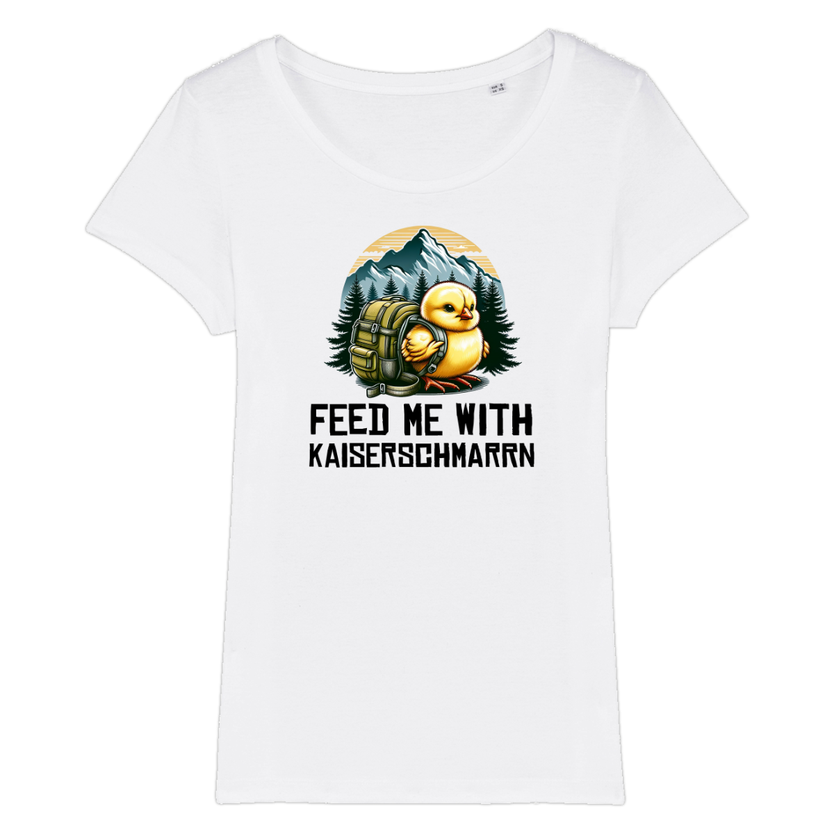 Feed Me Frauen Shirt mit Schriftzug, Motivdetail