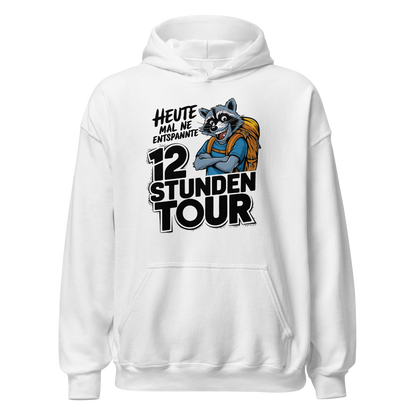 12 Stunden Tour Hoodie mit Wander-Spruch, Motivdetail