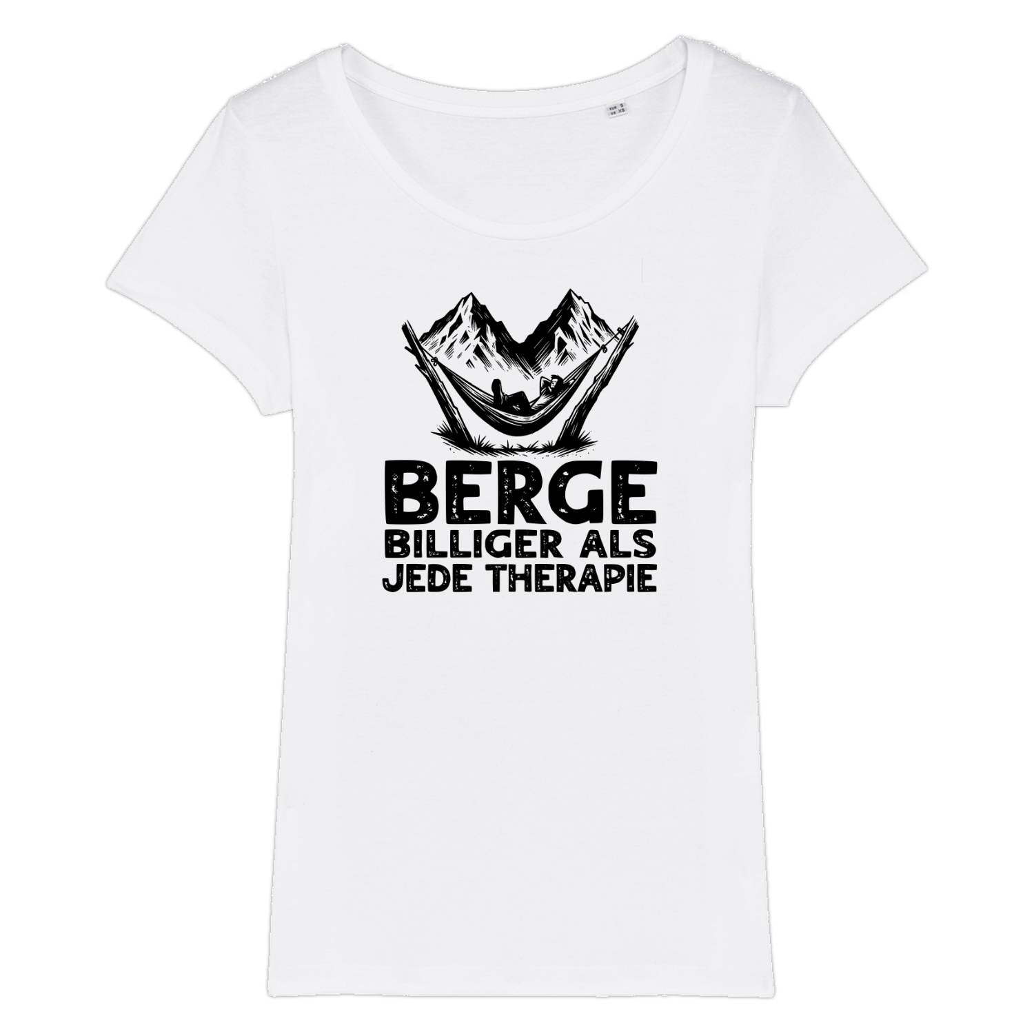 Bergtherapie Frauen Shirt mit Wander-Spruch, Motivdetail