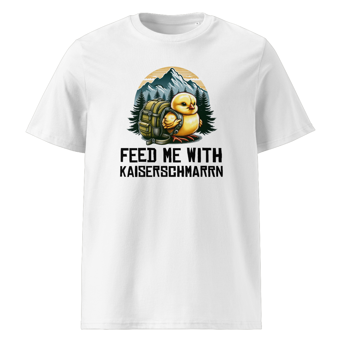 Feed Me T-Shirt Unisex mit Schriftzug, Motivdetail