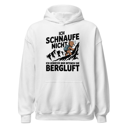 Bergluft Hoodie Unisex mit Berg-Spruch, Motivdetail